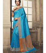 blue woven art silk saree with blouse