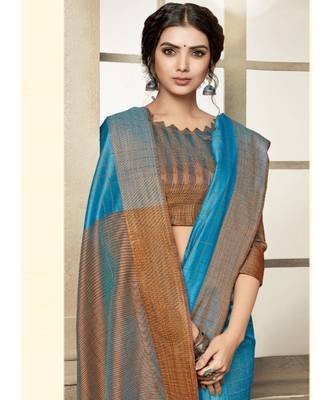 blue woven art silk saree with blouse 3