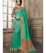 green woven art silk saree with blouse