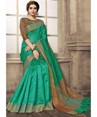 green woven art silk saree with blouse 2