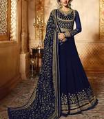 Blue Embroidered Georgette Semi Stitched Salwar With Dupatta