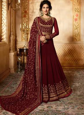 Maroon Embroidered Georgette Semi Stitched Salwar With Dupatta 1