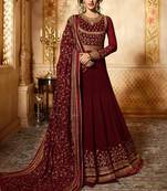 Maroon Embroidered Georgette Semi Stitched Salwar With Dupatta
