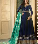 Blue Embroidered Satin Semi Stitched Salwar With Dupatta