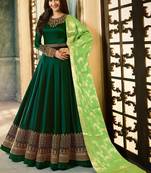 green embroidered satin semi stitched salwar with dupatta