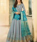 Grey Embroidered Satin Semi Stitched Salwar With Dupatta