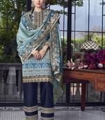 Blue Embroidered Silk Blend Semi Stitched Salwar With Dupatta