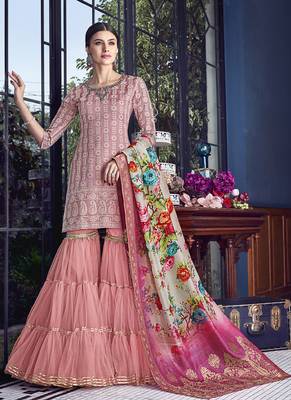 Pink Embroidered Silk Blend Semi Stitched Salwar With Dupatta 1