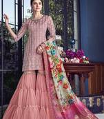 Pink Embroidered Silk Blend Semi Stitched Salwar With Dupatta