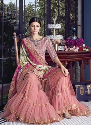 Pink Embroidered Silk Blend Semi Stitched Salwar With Dupatta 2