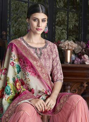 Pink Embroidered Silk Blend Semi Stitched Salwar With Dupatta 3