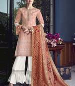 Peach Embroidered Silk Blend Semi Stitched Salwar With Dupatta