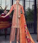 Peach Embroidered Silk Blend Semi Stitched Salwar With Dupatta