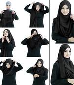 Justkartit Black Color Soft Stitched Instant Ready To Wear Hijab Scarf Stoles For Women