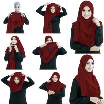 Justkartit Maroon Color Stitched Chiffon Lycra Ready To Wear Instant Hijab Scarf For Women 1