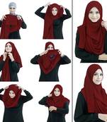Justkartit Maroon Color Stitched Chiffon Lycra Ready To Wear Instant Hijab Scarf For Women