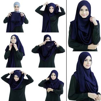 Justkartit Navy Blue Color Stitched 2 Loop Instant Hijab Scarf For Women 1