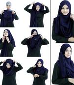 Justkartit Navy Blue Color Stitched 2 Loop Instant Hijab Scarf For Women