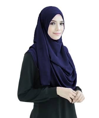 Justkartit Navy Blue Color Stitched 2 Loop Instant Hijab Scarf For Women 3