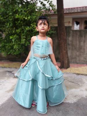 Sky Blue Double Layer Chaniya Choli For Kids 1
