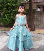 Sky Blue Double Layer Chaniya Choli For Kids