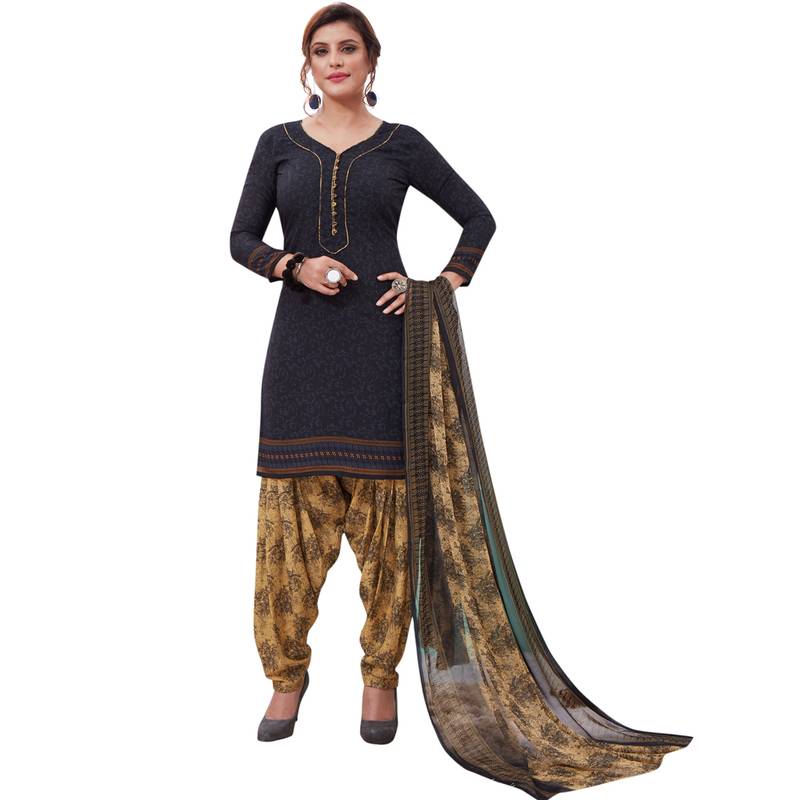Blue floral print synthetic salwar