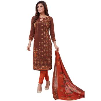 Brown floral print synthetic salwar 1