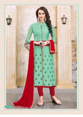Sea-green resham embroidery cotton salwar 1