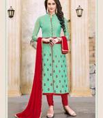 Sea-green resham embroidery cotton salwar