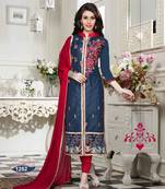 Navy-blue resham embroidery cotton salwar