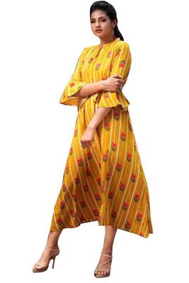 Yellow Plain Jacquard Diwali Kurti 1