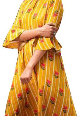 Yellow Plain Jacquard Diwali Kurti 2