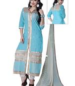 Sky-blue resham embroidery cotton salwar