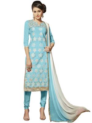 Sky-blue resham embroidery cotton salwar 1