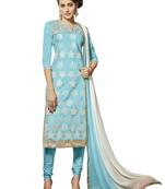 Sky-blue resham embroidery cotton salwar