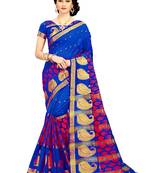 Blue woven cotton silk blend saree with blouse
