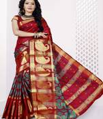 Red woven cotton silk blend saree with blouse