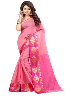   light pink woven cotton silk blend saree with blouse 1