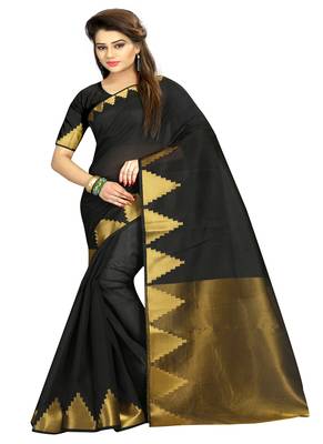 Black woven cotton silk blend saree with blouse 1