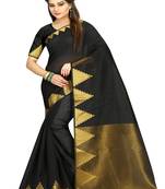 Black woven cotton silk blend saree with blouse