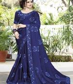 Royal Blue Embroidered Satin Saree With Blouse