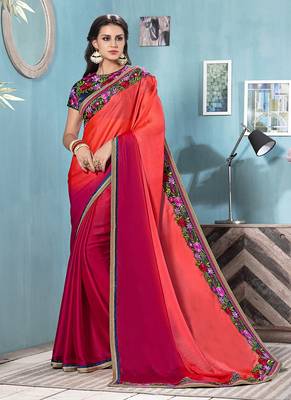   multicolor embroidered chiffon saree with blouse 1
