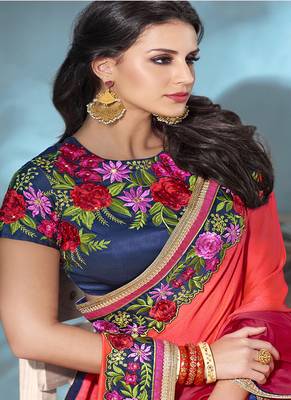   multicolor embroidered chiffon saree with blouse 2