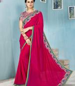   rani pink embroidered chiffon saree with blouse