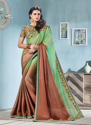   multicolor embroidered silk blend saree with blouse 1