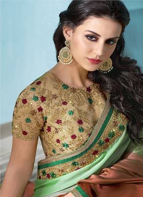   multicolor embroidered silk blend saree with blouse 2