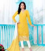 Yellow resham embroidery cotton salwar