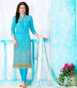 Sky-blue resham embroidery cotton salwar