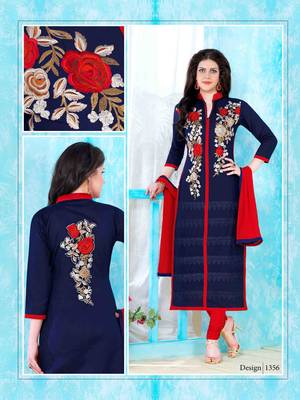 Navy-blue resham embroidery cotton salwar 1
