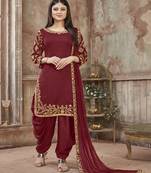 Red embroidered art silk salwar